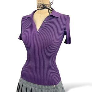 Frank And Oak Polo Shirt Coquette Office  Womens S Ribbed Knit Retro Classic